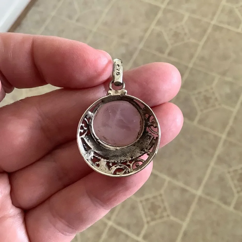 Pink quartz pendant sterling silver